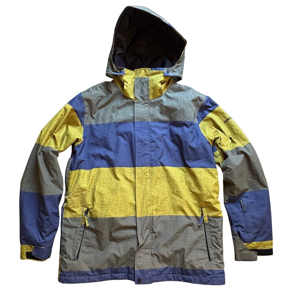 Quiksilver Dry Flight 10K Men Ski Snow Winter Jacket Hooded Gray Yellow Blue 2XL